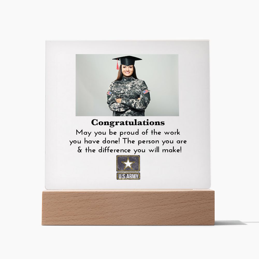 Military Graduation Gift For New Grad | Custom Engraved Plaque with Inspirational Message | Personalized Gifts For Army Recruit | New Officer Present Active