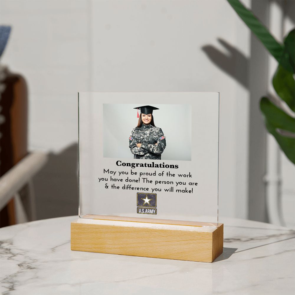 Military Graduation Gift For New Grad | Custom Engraved Plaque with Inspirational Message | Personalized Gifts For Army Recruit | New Officer Present Active