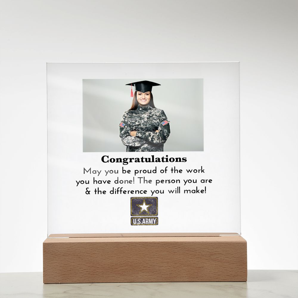 Military Graduation Gift For New Grad | Custom Engraved Plaque with Inspirational Message | Personalized Gifts For Army Recruit | New Officer Present Active