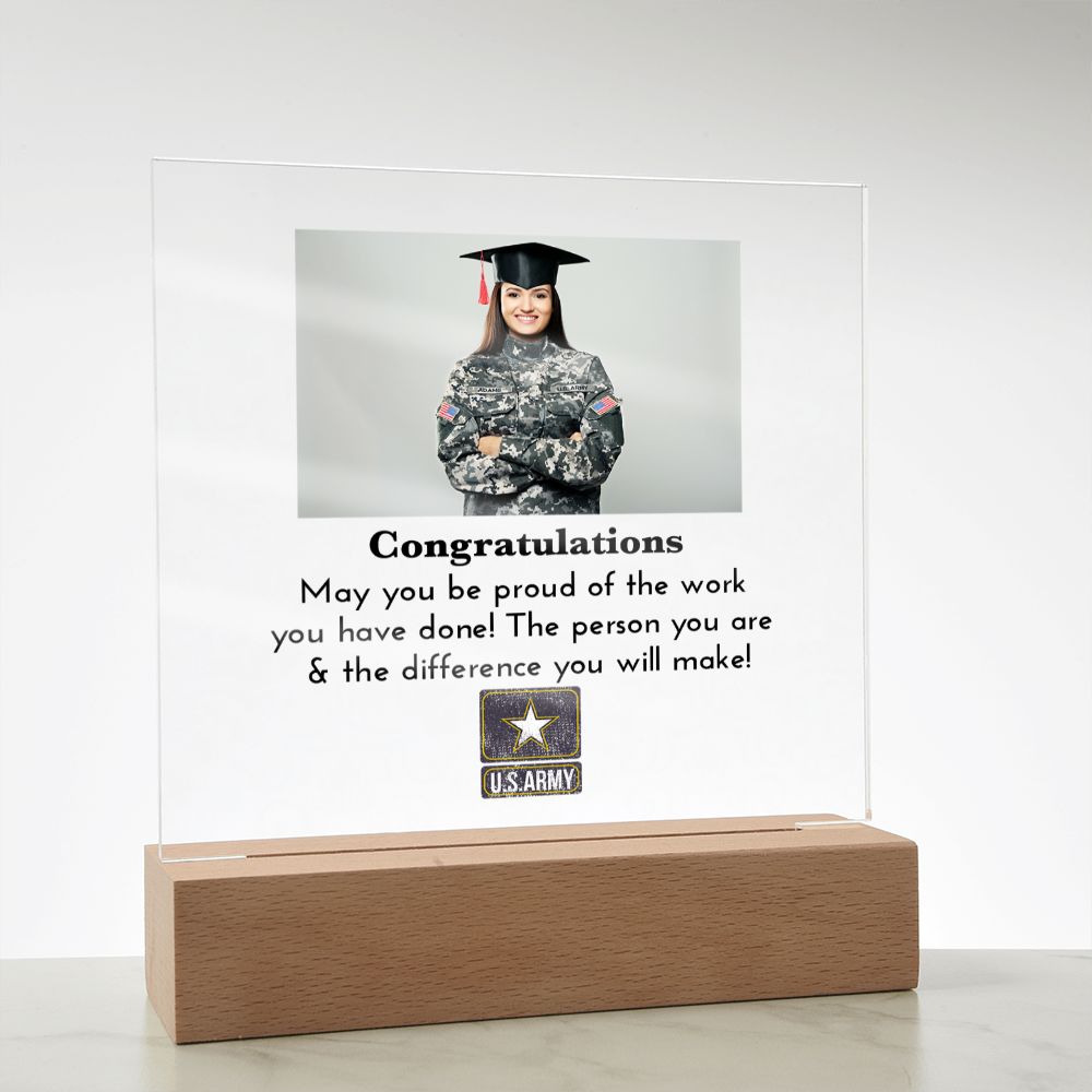 Military Graduation Gift For New Grad | Custom Engraved Plaque with Inspirational Message | Personalized Gifts For Army Recruit | New Officer Present Active