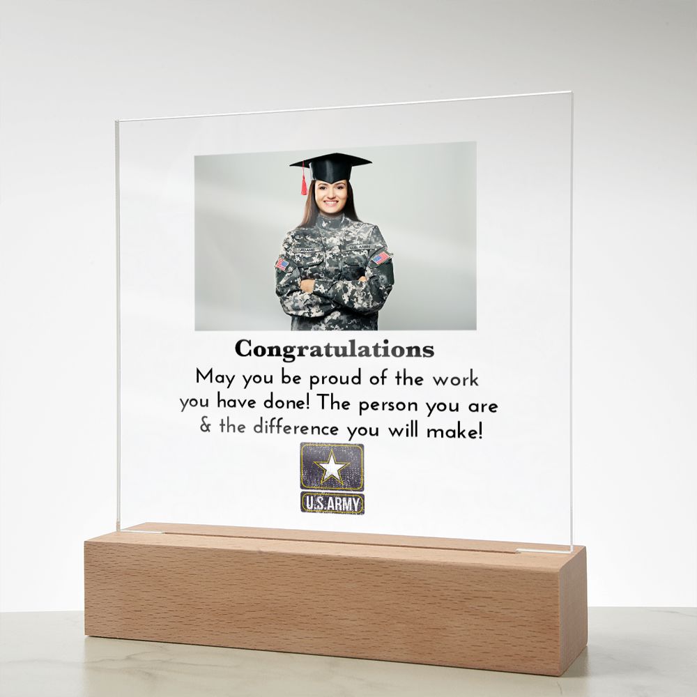 Military Graduation Gift For New Grad | Custom Engraved Plaque with Inspirational Message | Personalized Gifts For Army Recruit | New Officer Present Active