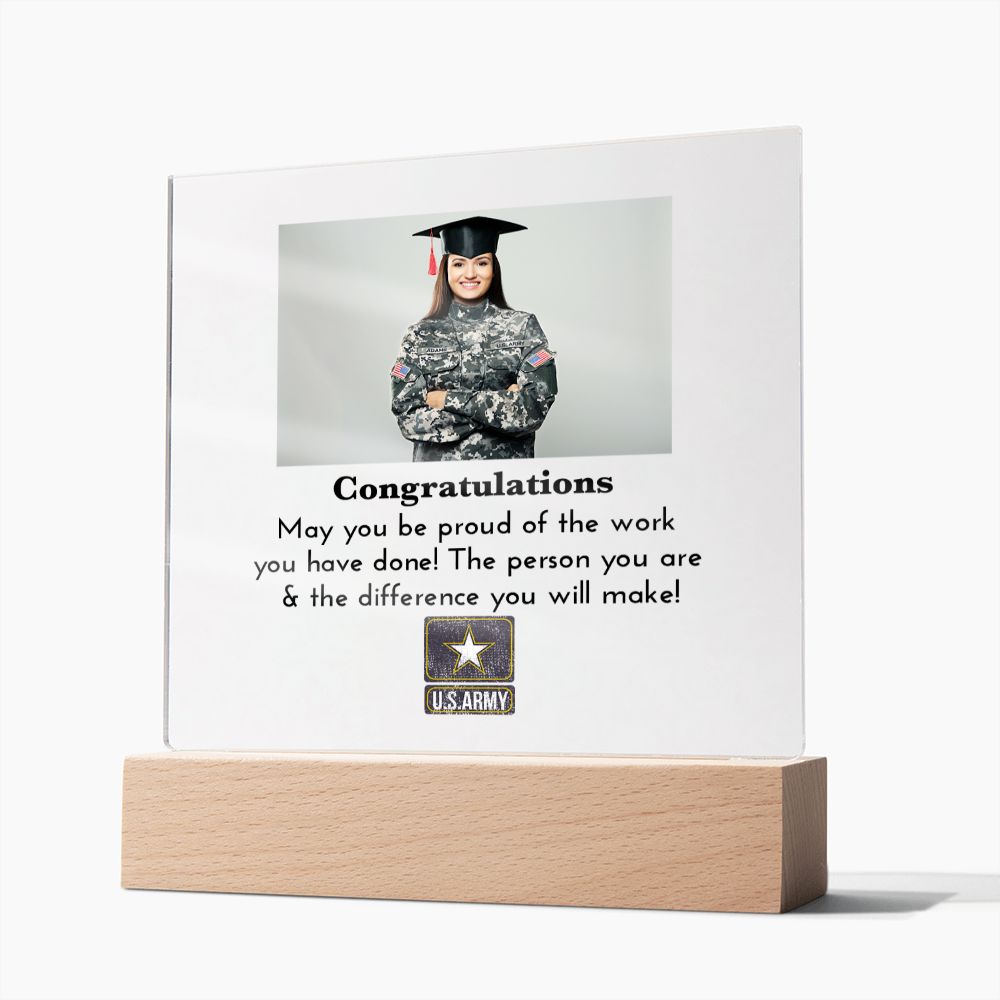 Military Graduation Gift For New Grad | Custom Engraved Plaque with Inspirational Message | Personalized Gifts For Army Recruit | New Officer Present Active