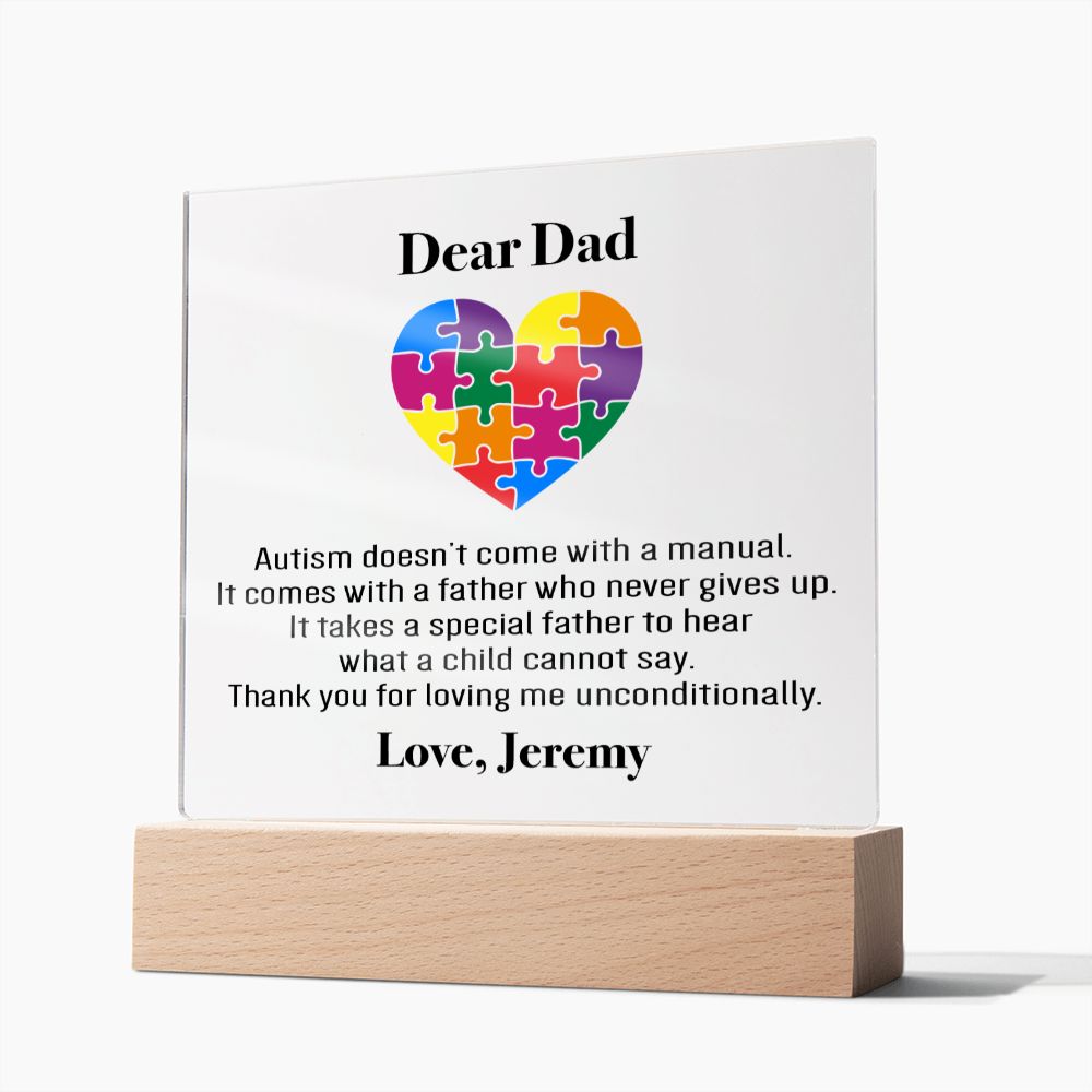 Personalized Autism Special Dad Plaque | Father's Day Gift | Tiny Puzzle Piece Message | Autism Awareness Present