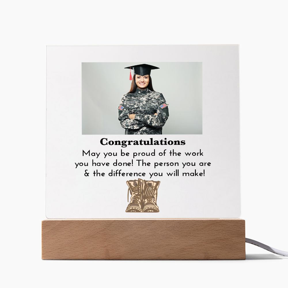 Military Graduation Gift For New Grad | Custom Engraved Plaque with Inspirational Message | Personalized Gifts For Army Recruit | New Officer Present Active