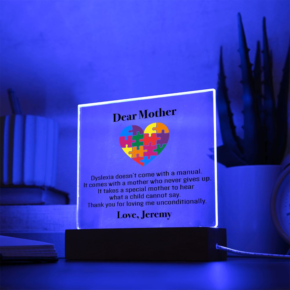 Personalized Dyslexia Special Mom Plaque | Mother's Day Gift | Tiny Puzzle Piece Necklace | Autism Awareness Present