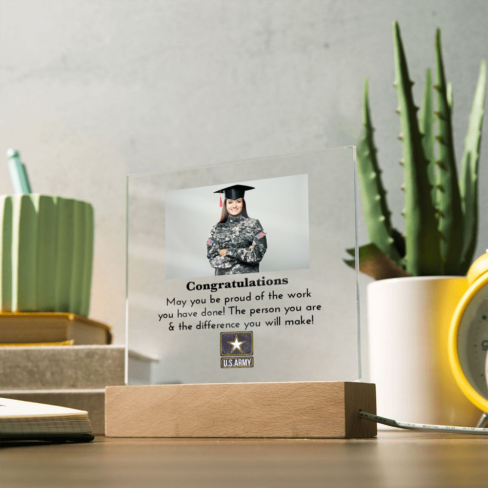 Military Graduation Gift For New Grad | Custom Engraved Plaque with Inspirational Message | Personalized Gifts For Army Recruit | New Officer Present Active