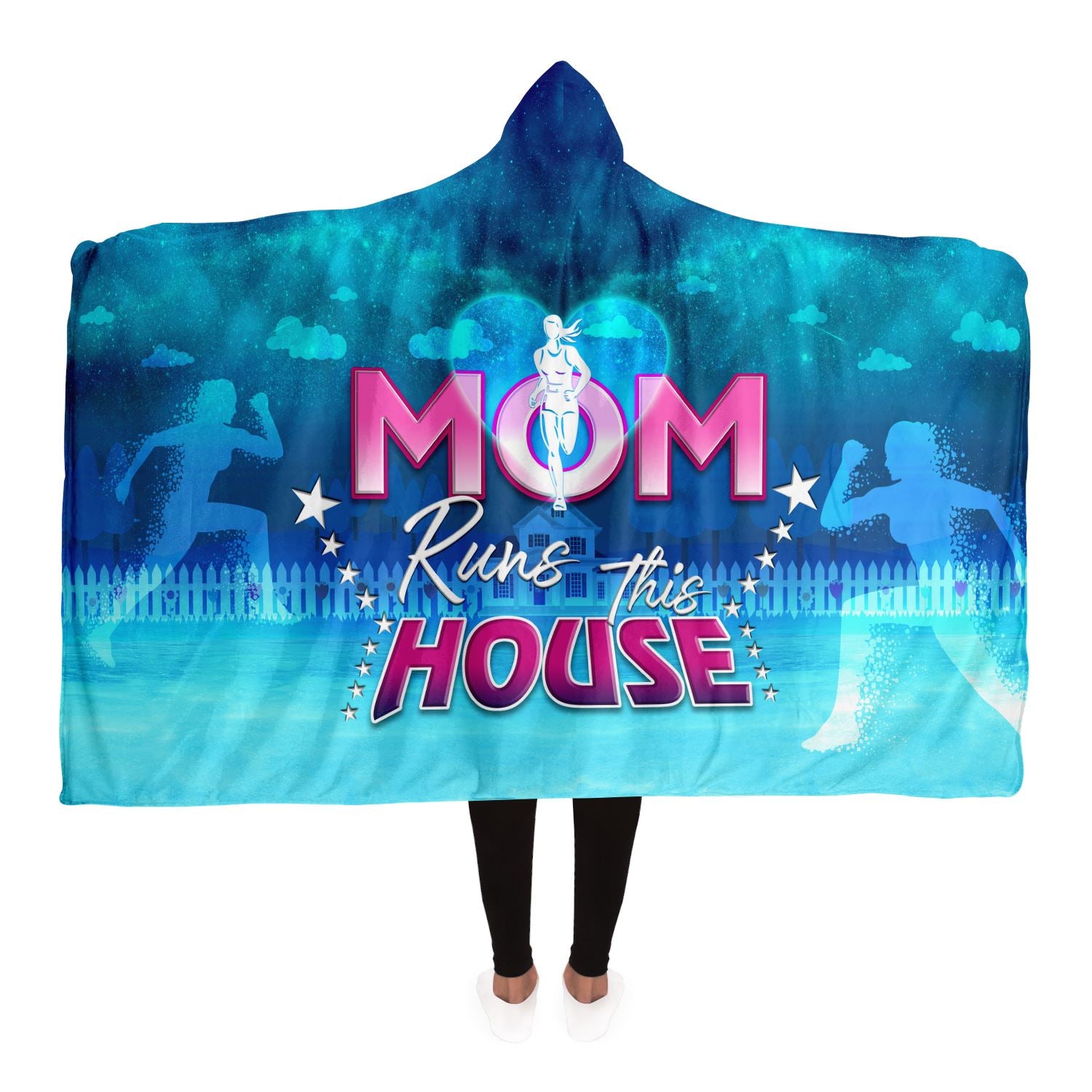 Mom Runs The House Hooded Blanket Gift For Mom Who Loves To Run