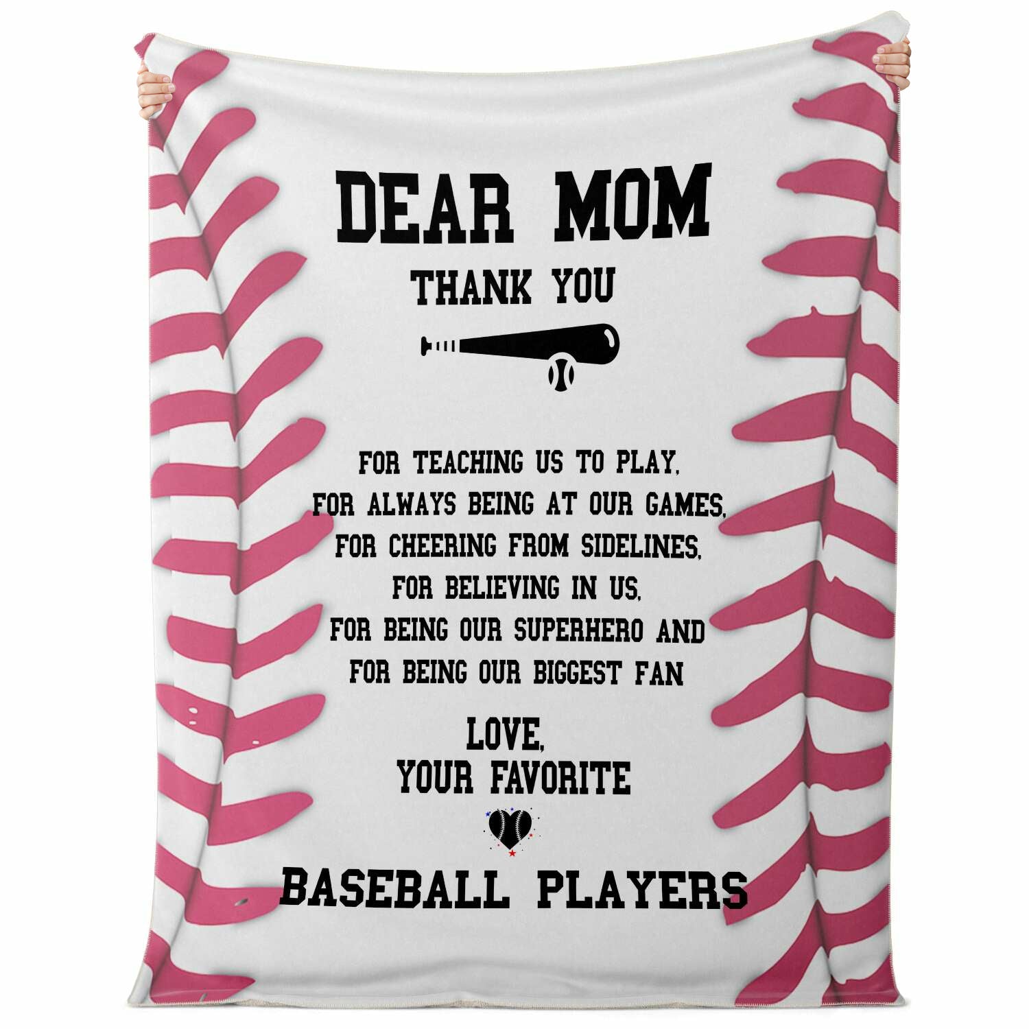 Dear Mom Baseball Blanket | Favorite Baseball Players | Mother's Day Or Christmas Gift For Proud Mom