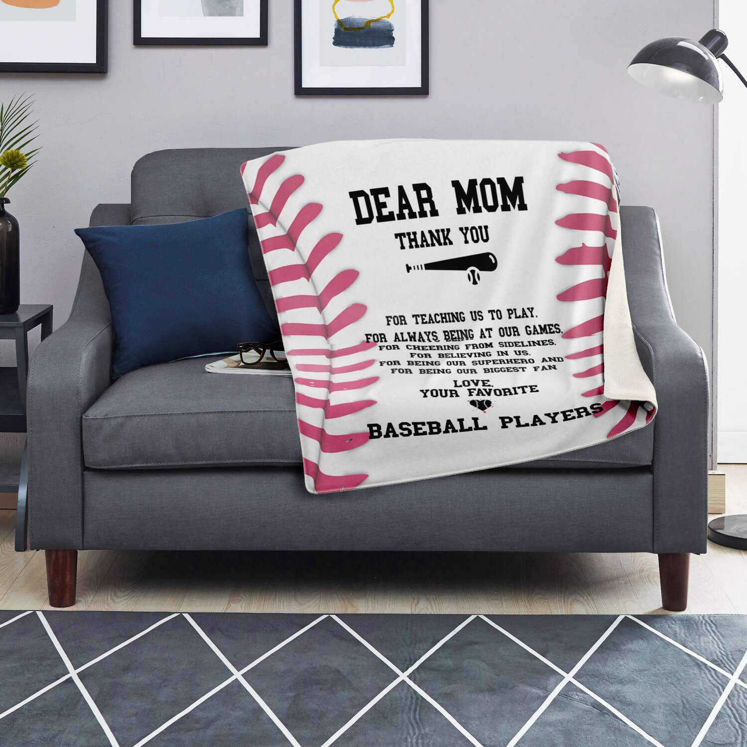 Dear Mom Baseball Blanket | Favorite Baseball Players | Mother's Day Or Christmas Gift For Proud Mom