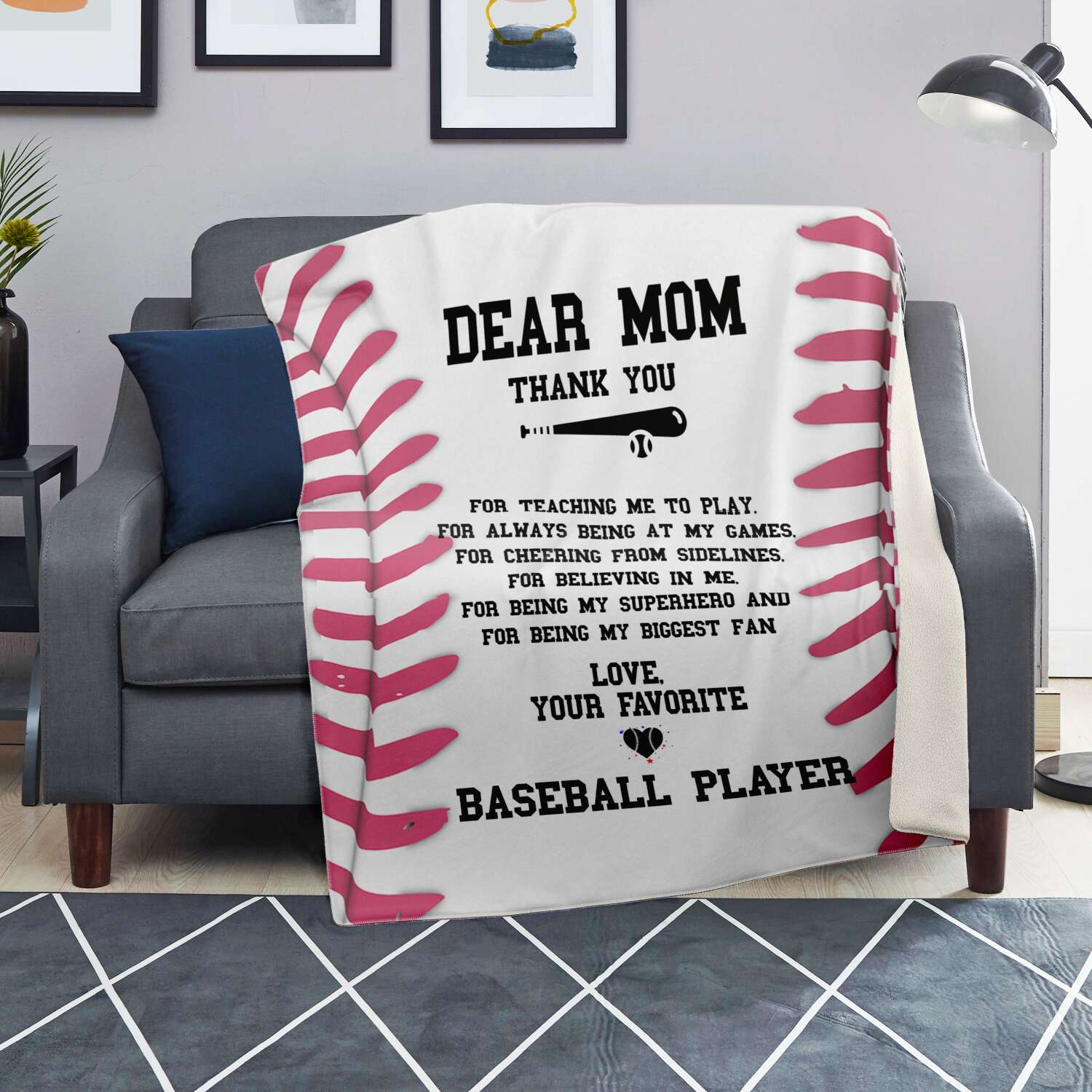 Dear Mom Baseball Blanket | Mother's Day Or Christmas Gift For Proud Baseball Mum