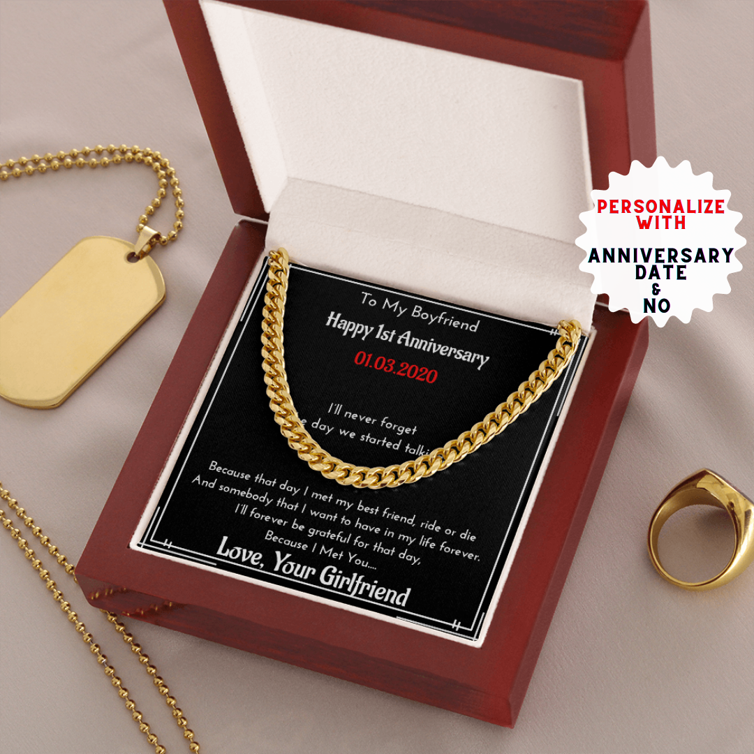 Personalized Anniversary Gift For Boyfriend | Message Card Jewelry | Cuban Link Chain