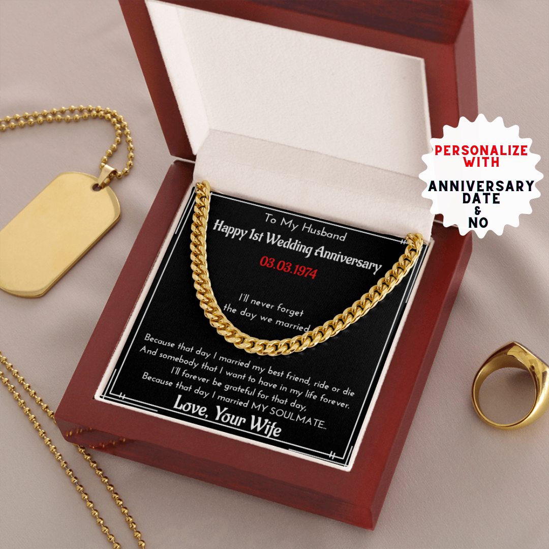 Personalized Wedding Anniversary Gift For Husband | Message Card Jewelry | Cuban Link Chain