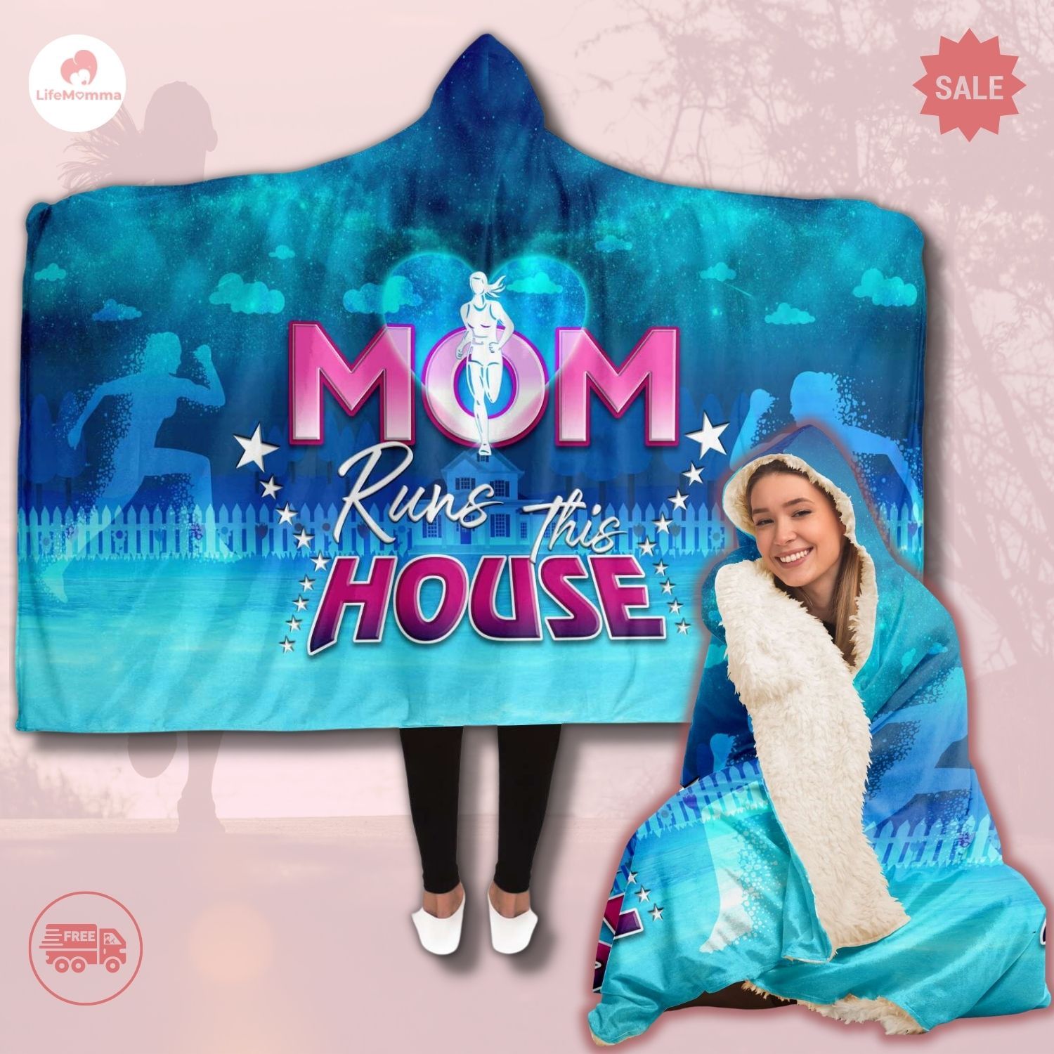 Mom Runs The House Hooded Blanket Gift For Mom Who Loves To Run