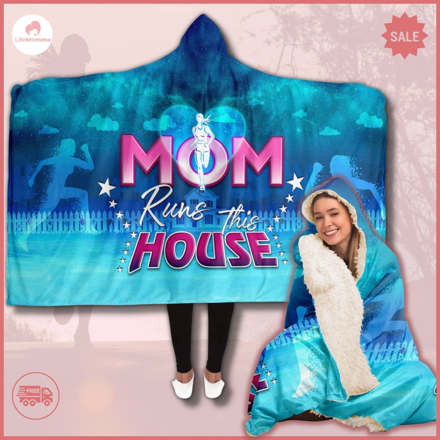 Mom Runs The House Hooded Blanket Gift For Mom Who Loves To Run
