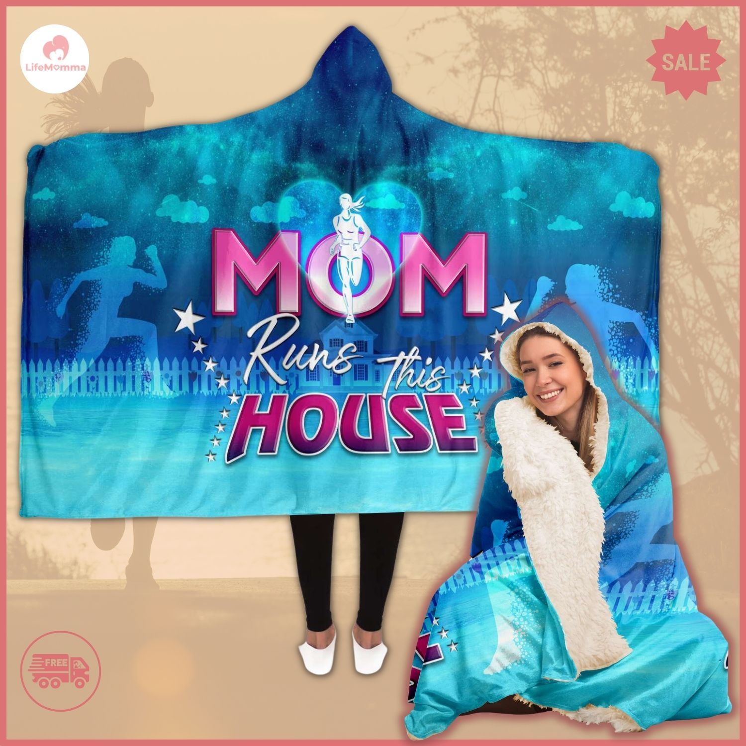 Mom Runs The House Hooded Blanket Gift For Mom Who Loves To Run