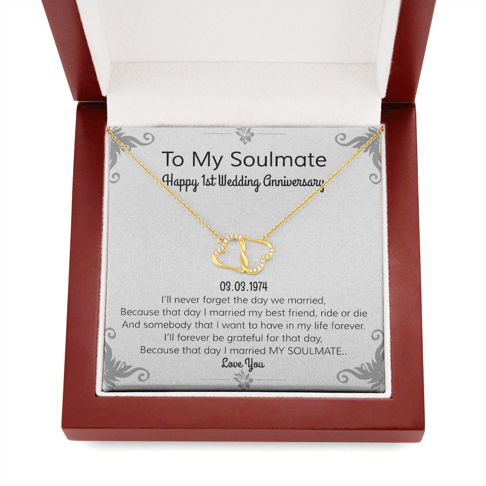 Happy 1st Wedding Anniversary | Personalize Date | To Soulmate | Locket Necklace | I Love You Necklace | Romantic Poem| For Girlfriend | For Wife or Partner