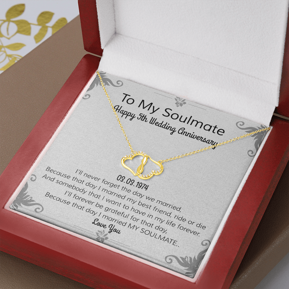 Happy 5th Wedding Anniversary | Personalize Date | To Soulmate | Locket Necklace | I Love You Necklace | Romantic Poem| For Girlfriend | For Wife or Partner
