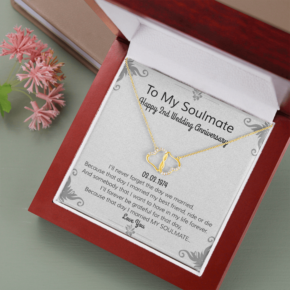 Happy 2nd Wedding Anniversary | Personalize Date | To Soulmate | Locket Necklace | I Love You Necklace | Romantic Poem| For Girlfriend | For Wife or Partner