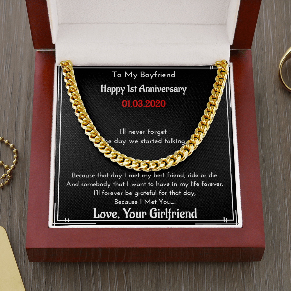 Personalized Anniversary Gift For Boyfriend | Message Card Jewelry | Cuban Link Chain