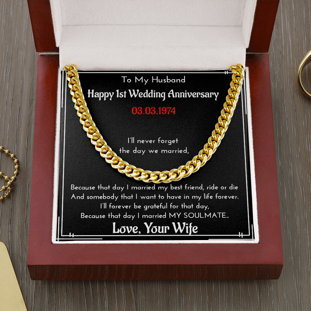 Personalized Wedding Anniversary Gift For Husband | Message Card Jewelry | Cuban Link Chain