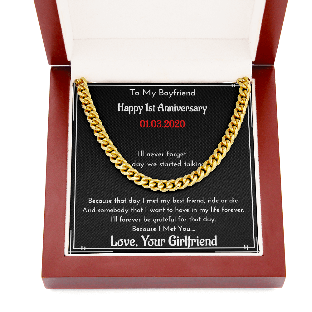 Personalized Anniversary Gift For Boyfriend | Message Card Jewelry | Cuban Link Chain