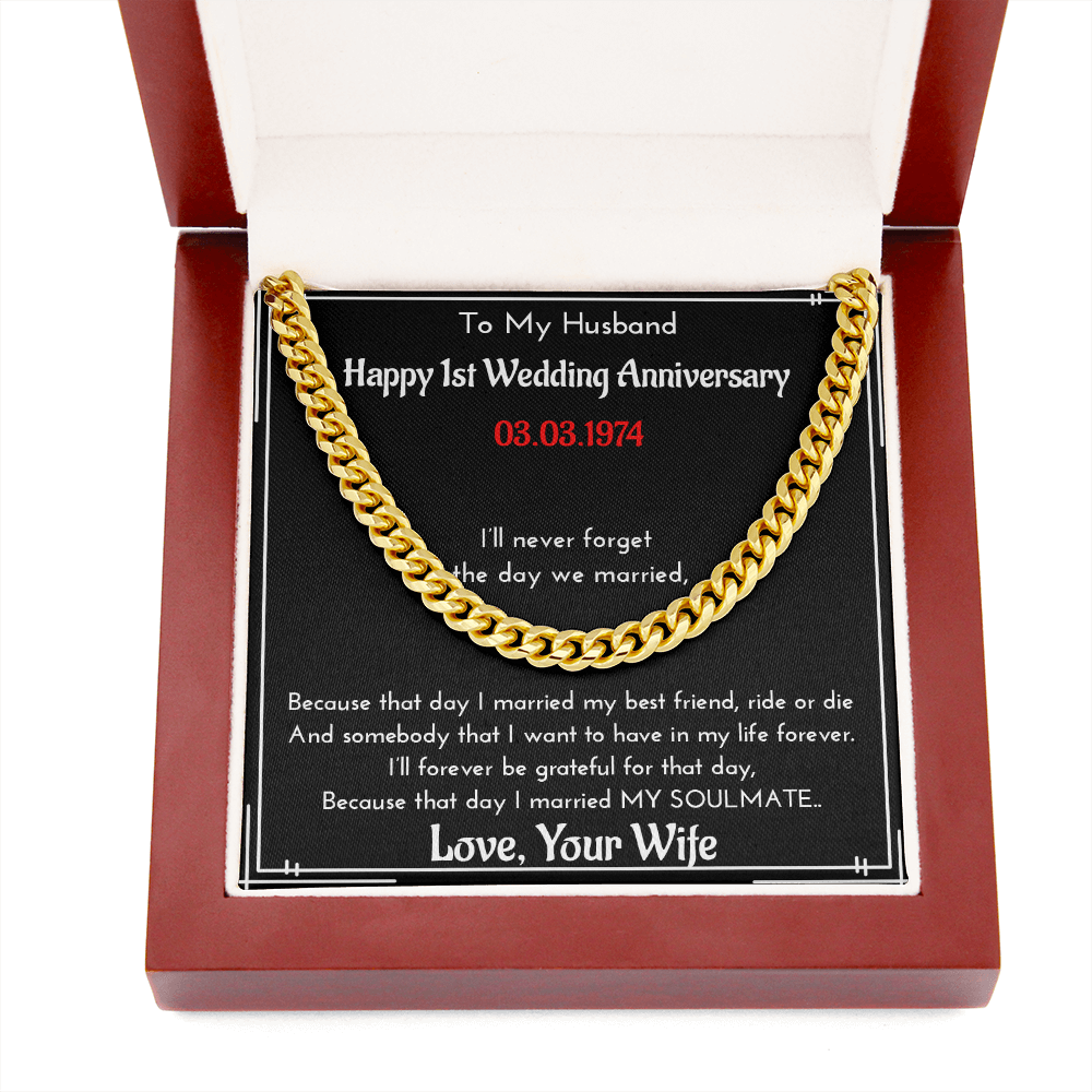 Personalized Wedding Anniversary Gift For Husband | Message Card Jewelry | Cuban Link Chain