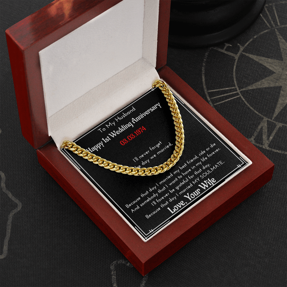 Personalized Wedding Anniversary Gift For Husband | Message Card Jewelry | Cuban Link Chain