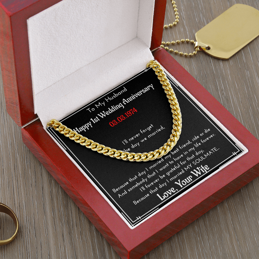 Personalized Wedding Anniversary Gift For Husband | Message Card Jewelry | Cuban Link Chain