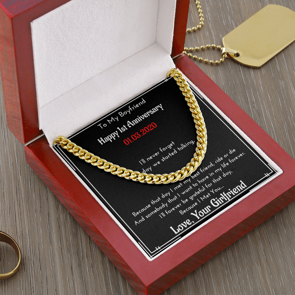 Personalized Anniversary Gift For Boyfriend | Message Card Jewelry | Cuban Link Chain