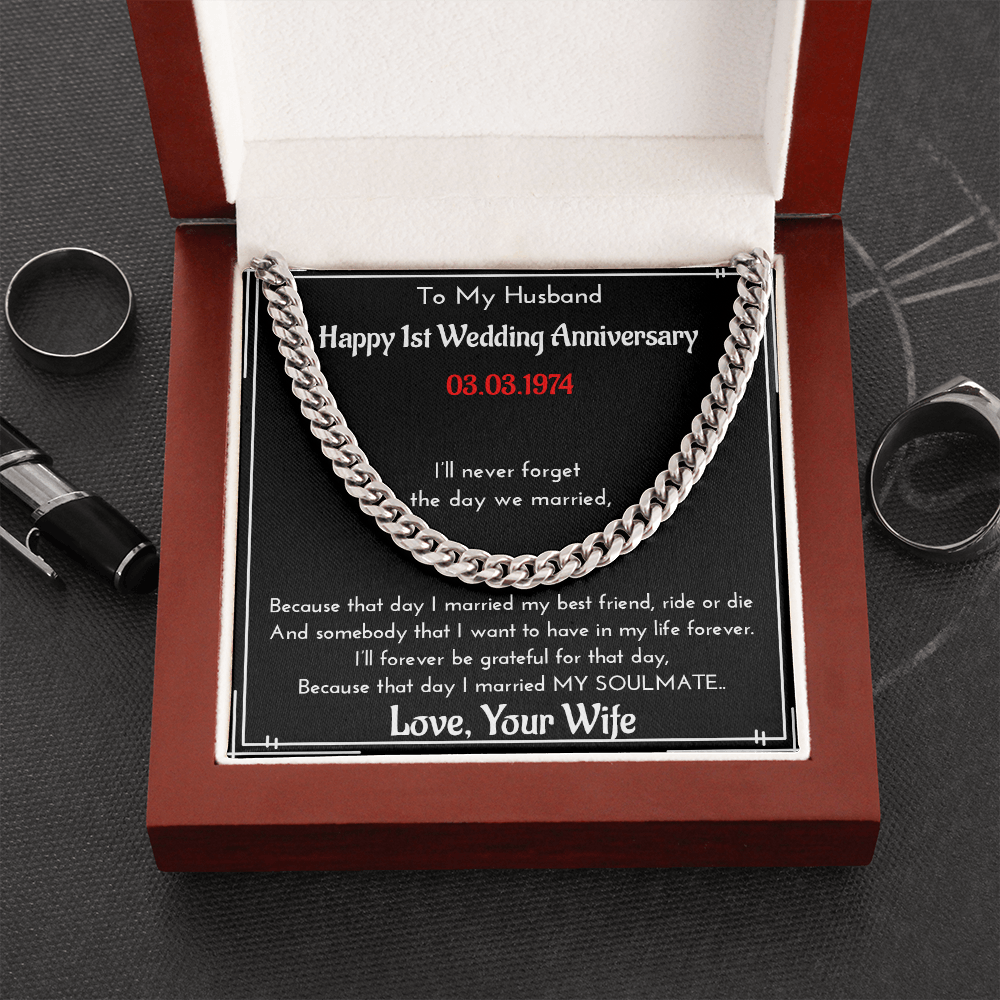 Personalized Wedding Anniversary Gift For Husband | Message Card Jewelry | Cuban Link Chain