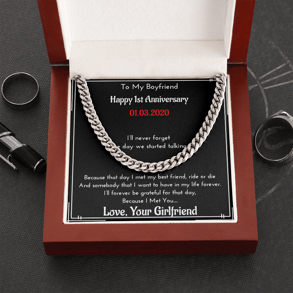Personalized Anniversary Gift For Boyfriend | Message Card Jewelry | Cuban Link Chain