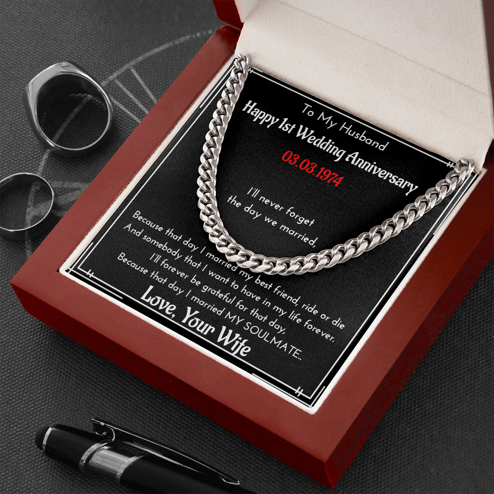 Personalized Wedding Anniversary Gift For Husband | Message Card Jewelry | Cuban Link Chain