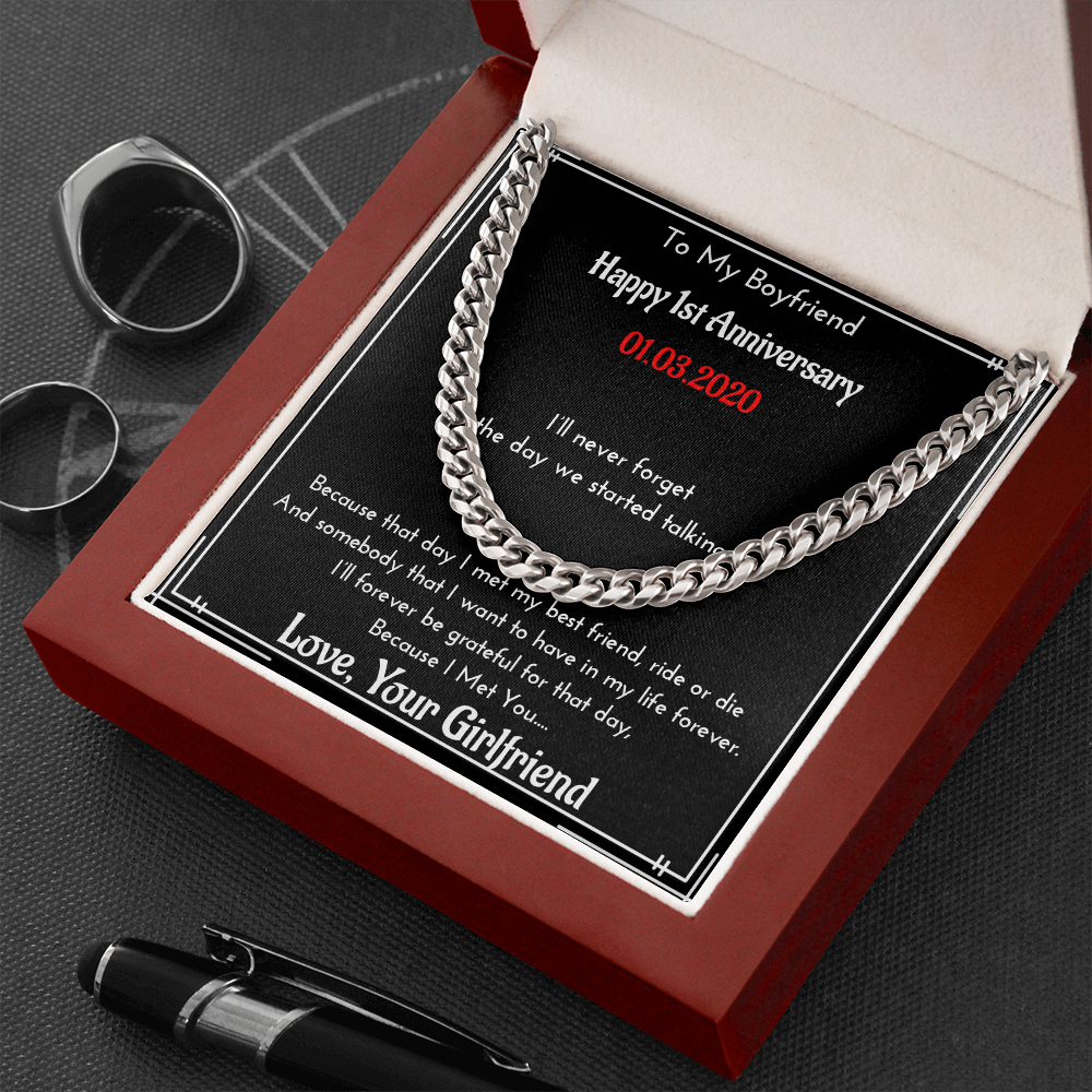 Personalized Anniversary Gift For Boyfriend | Message Card Jewelry | Cuban Link Chain