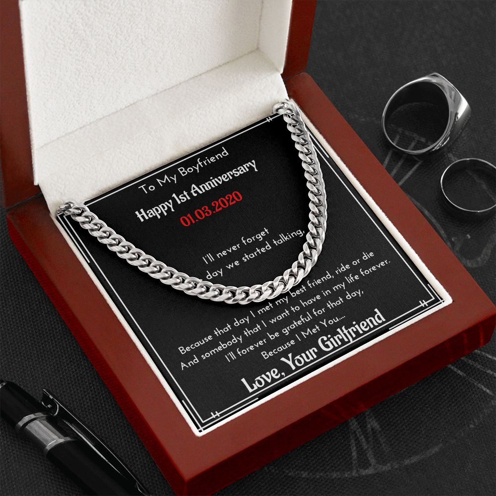 Personalized Anniversary Gift For Boyfriend | Message Card Jewelry | Cuban Link Chain