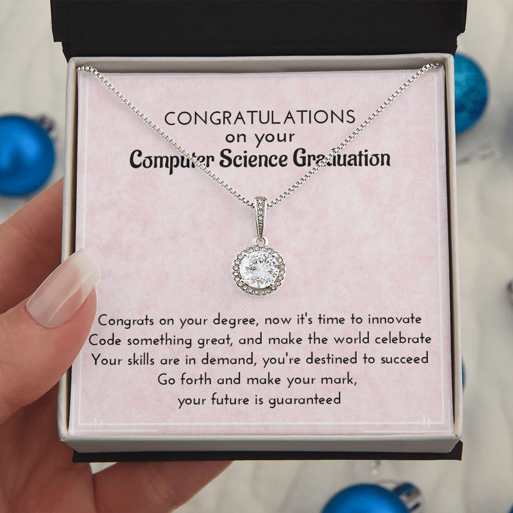Female Computer Science Graduates | Message Card Jewelry Necklace | Gift for Techies | New Engineering Graduate Present