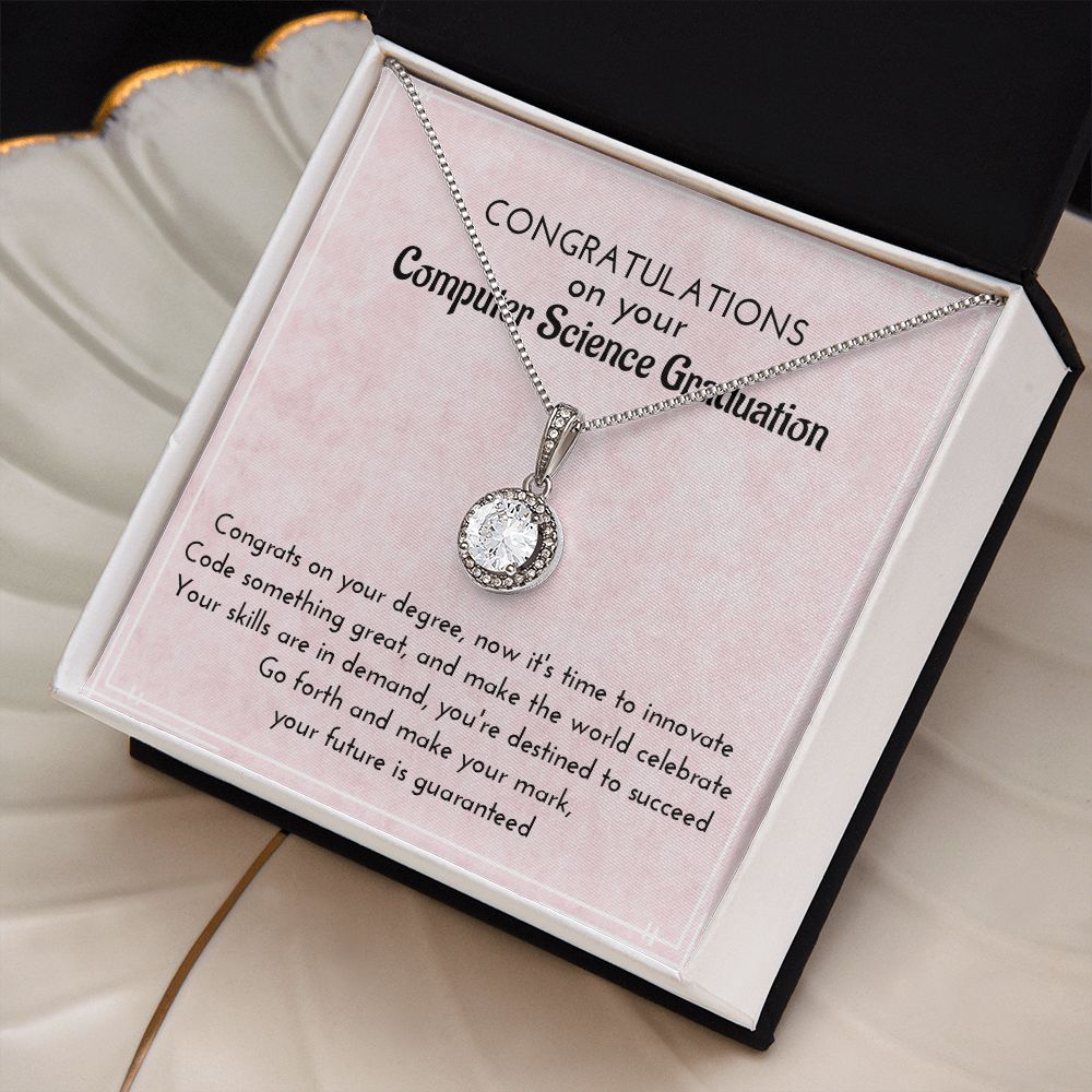 Female Computer Science Graduates | Message Card Jewelry Necklace | Gift for Techies | New Engineering Graduate Present
