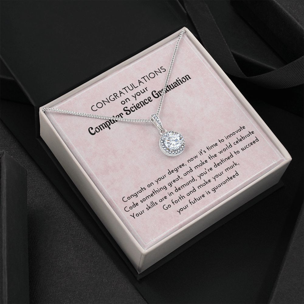 Female Computer Science Graduates | Message Card Jewelry Necklace | Gift for Techies | New Engineering Graduate Present