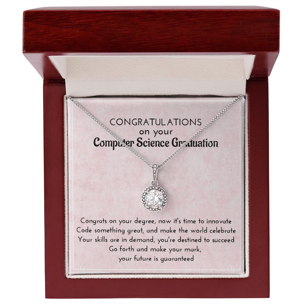 Female Computer Science Graduates | Message Card Jewelry Necklace | Gift for Techies | New Engineering Graduate Present