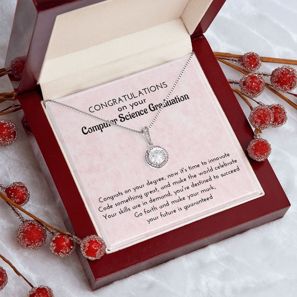 Female Computer Science Graduates | Message Card Jewelry Necklace | Gift for Techies | New Engineering Graduate Present