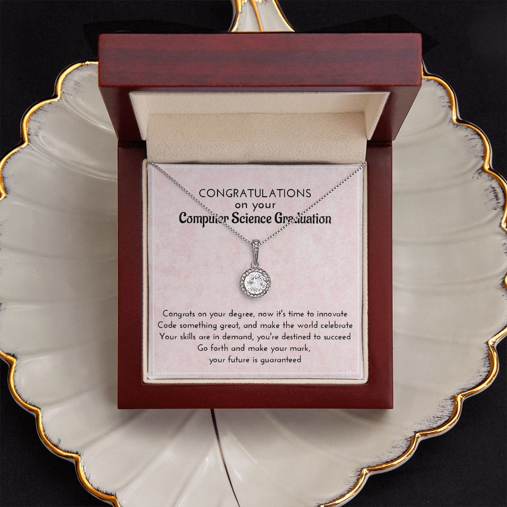 Female Computer Science Graduates | Message Card Jewelry Necklace | Gift for Techies | New Engineering Graduate Present