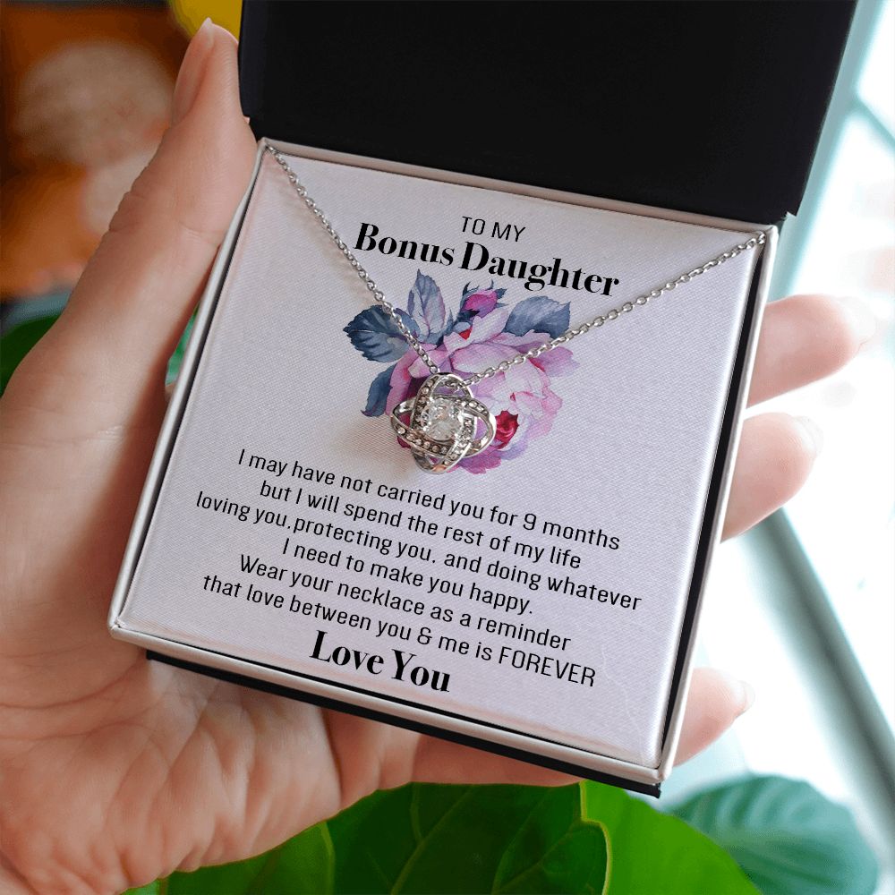 Gift Necklace For Step Daughter | Bonus Mom | Christmas Or Birthday Present | Wedding Day Love Knot Necklace