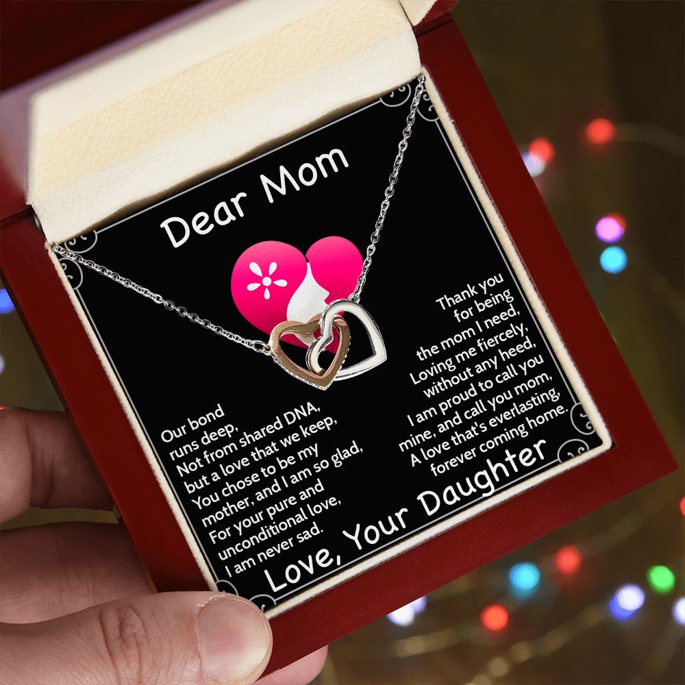 Step Or Bonus Mom Gift From Daughter | Interconnected Heart Necklace with Message Card | Gift for Bonus Mom | Step Mother's Day Gift