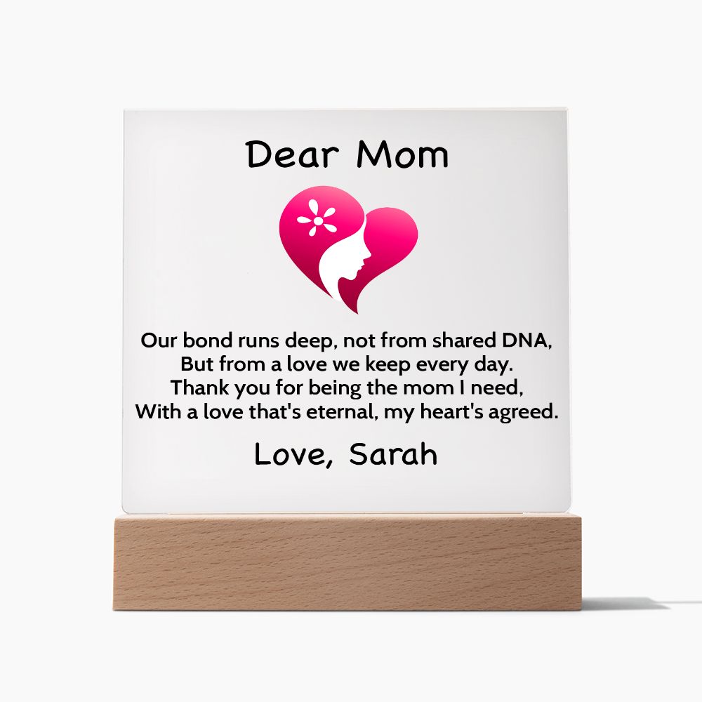 Personalized Step Or Bonus Mom Gift | Plaque With Heart Felt Message| Gift for Bonus Mom | Step Mother's Day Gift  | From Daughter Or Son