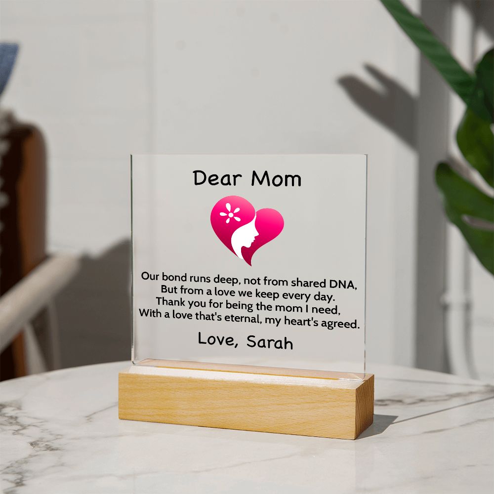 Personalized Step Or Bonus Mom Gift | Plaque With Heart Felt Message| Gift for Bonus Mom | Step Mother's Day Gift  | From Daughter Or Son