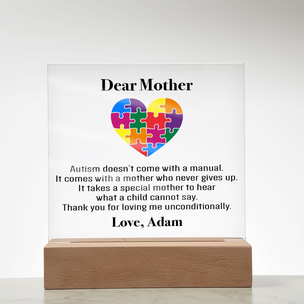 Personalized Autism Special Mom Plaque | Mother's Day Gift | Tiny Puzzle Piece Necklace | Autism Awareness Present