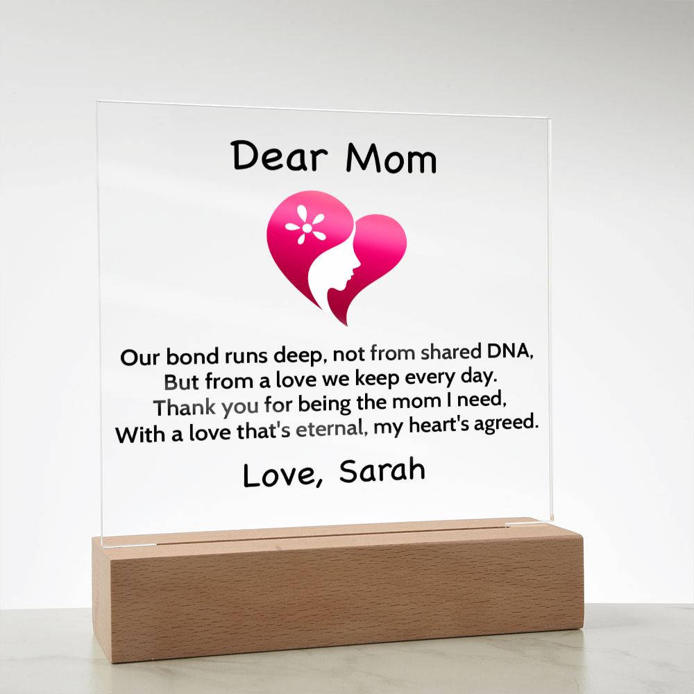 Personalized Step Or Bonus Mom Gift | Plaque With Heart Felt Message| Gift for Bonus Mom | Step Mother's Day Gift  | From Daughter Or Son