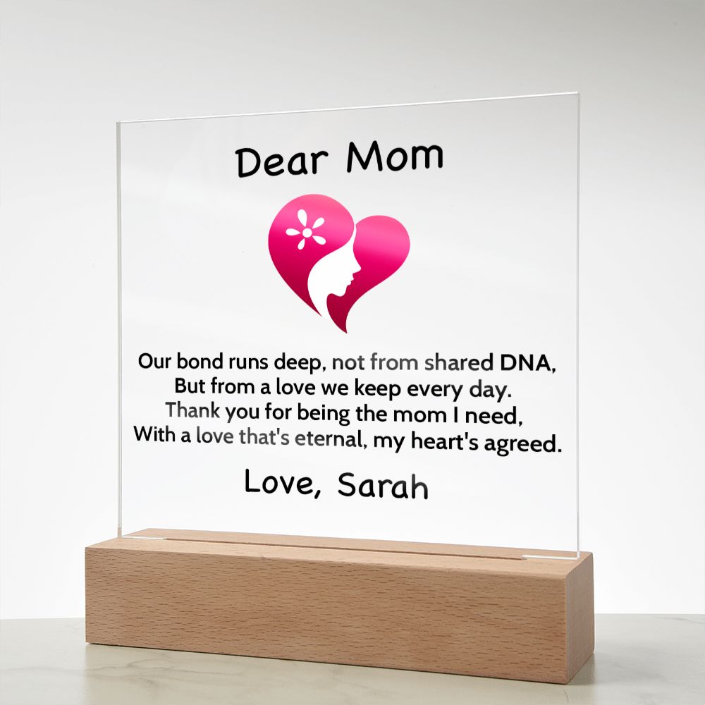 Personalized Step Or Bonus Mom Gift | Plaque With Heart Felt Message| Gift for Bonus Mom | Step Mother's Day Gift  | From Daughter Or Son