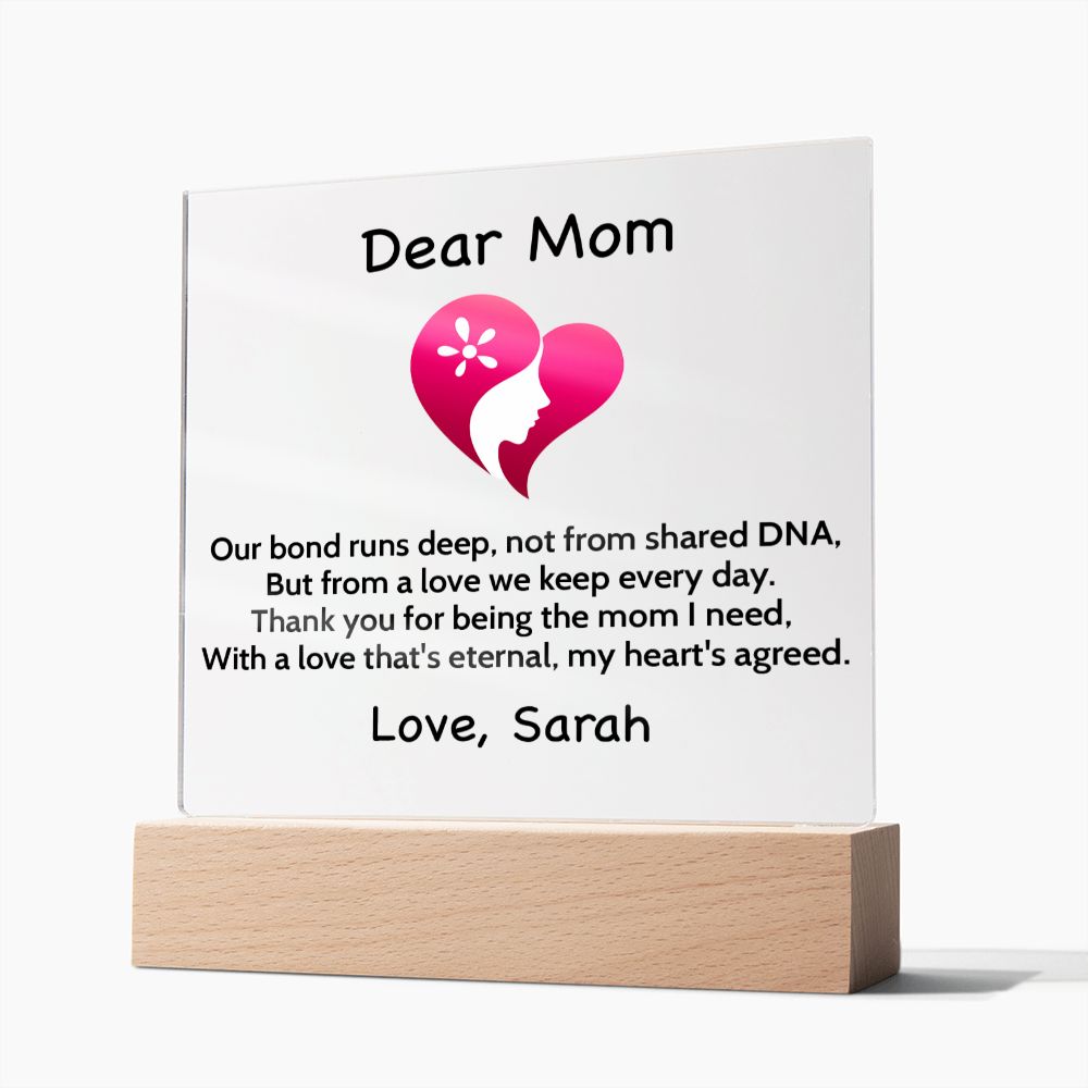 Personalized Step Or Bonus Mom Gift | Plaque With Heart Felt Message| Gift for Bonus Mom | Step Mother's Day Gift  | From Daughter Or Son