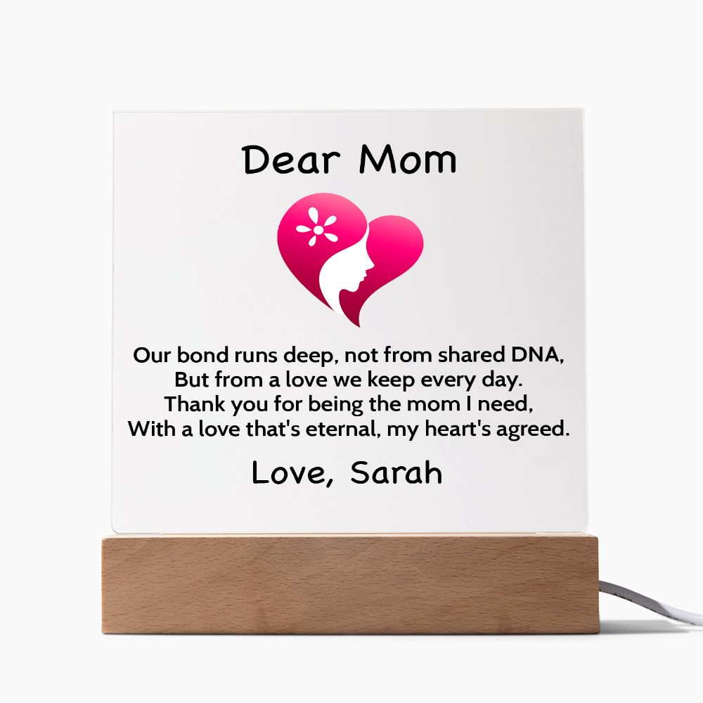 Personalized Step Or Bonus Mom Gift | Plaque With Heart Felt Message| Gift for Bonus Mom | Step Mother's Day Gift  | From Daughter Or Son