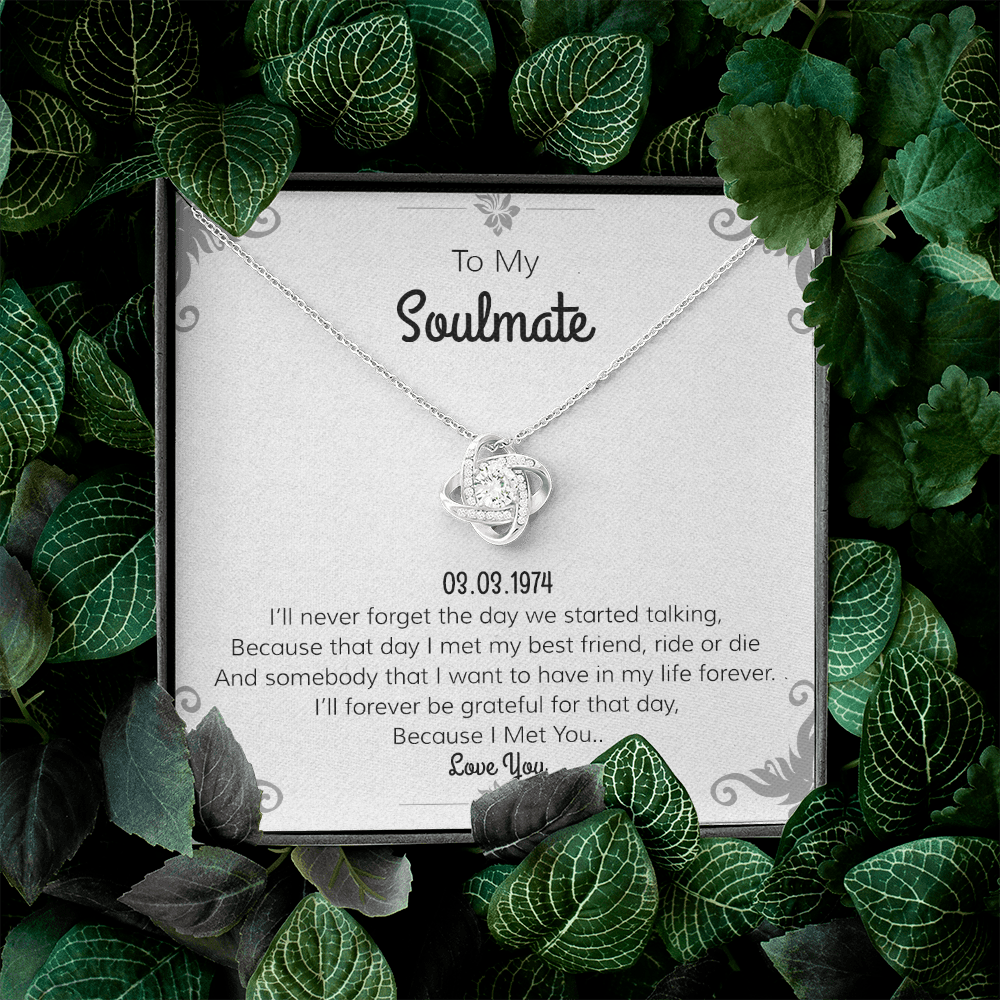 To My Soulmate Love Knot Necklace | "Day I Met You"| Romantic Love Poem Card | For Girlfriend | For Wife | Valentines Day Gift